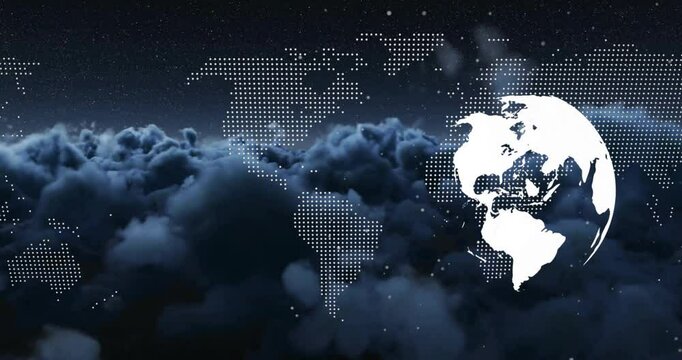 At first second white digital globe appearing rotating left to reveal Americas for global mapping - Powered by Adobe