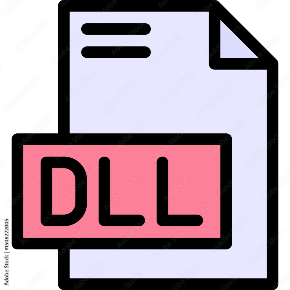 Poster dll file format vector icon, isolated on abstract background. lineal color icon.