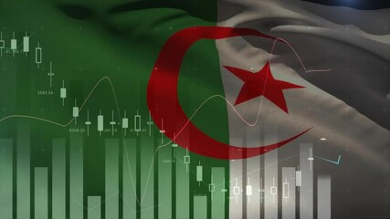 Flag waving triggers charts fluctuating and trend line moving for visualizing market trends - Powered by Adobe