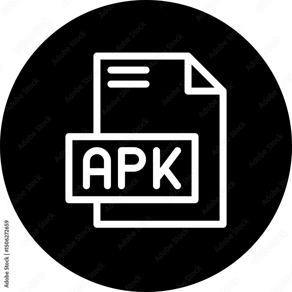 Poster apk file format vector icon, isolated on abstract background. circular icon.