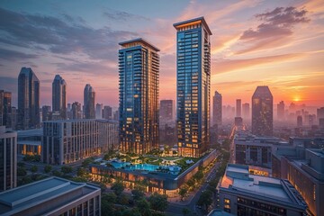 Stylish Architecture in Modern Urban Area During Sunset