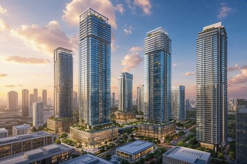 Stunning Urban High-Rises and Dynamic Commercial Office Spaces in Lively Cityscapes