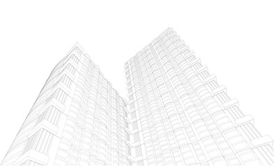 Fototapeta premium Perspective 3D render of building wireframe - Vector illustration 