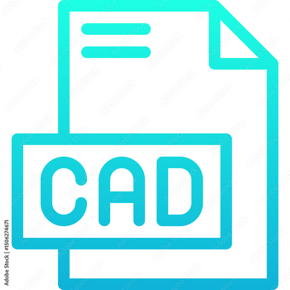 Fototapete cad file format vector icon, isolated on abstract background. lineal gradient icon.