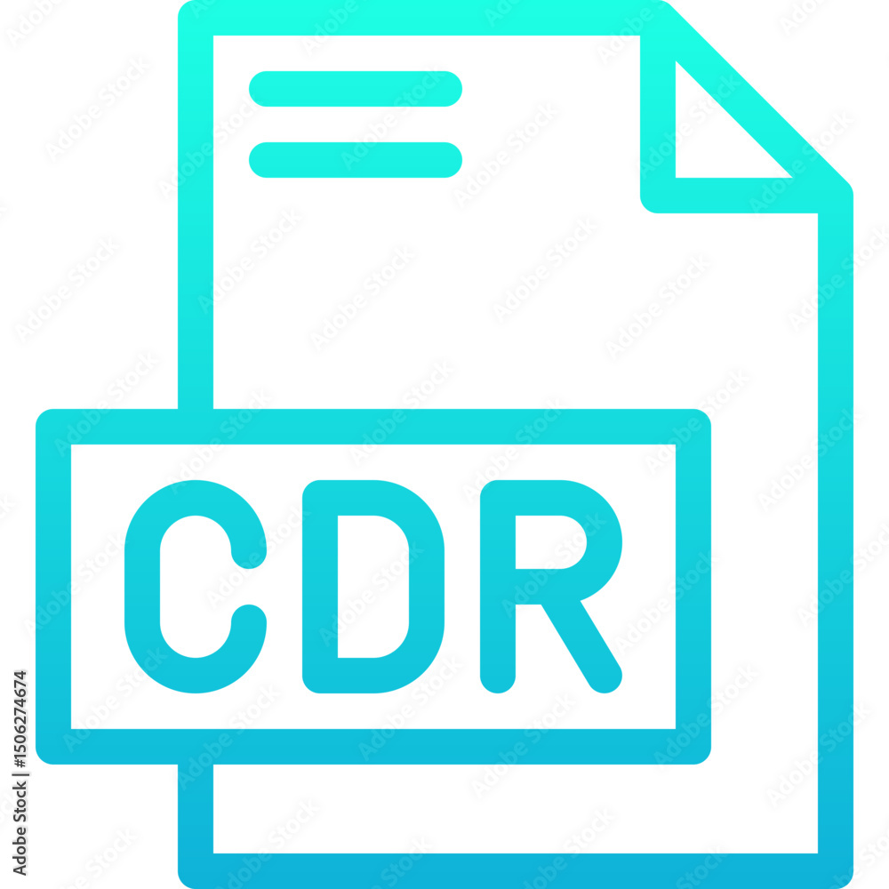 Poster cdr file format vector icon, isolated on abstract background. lineal gradient icon.