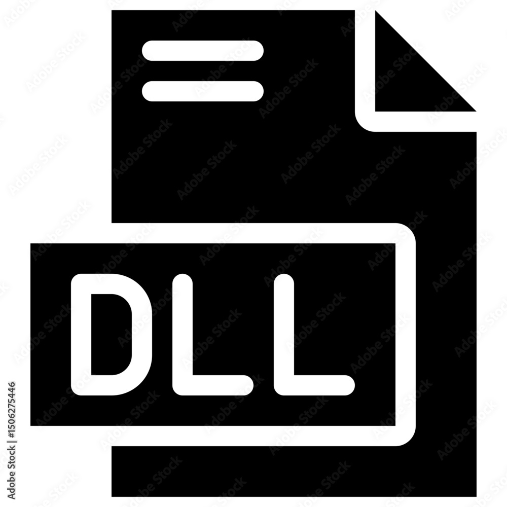 Poster dll file format vector icon, isolated on abstract background. silhouette icon.