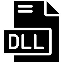 DLL File Format Vector Icon, Isolated On Abstract Background.  Silhouette Icon.
