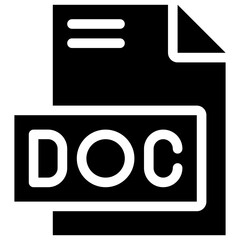 DOC File Format Vector Icon, Isolated On Abstract Background. Silhouette Icon.