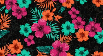 Vibrant Tropical Hibiscus Flower Pattern
