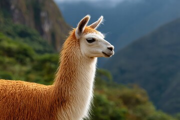 Obraz premium Elegant Alpaca Standing against Majestic Mountain Landscape