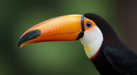 Closeup Portrait of a Colorful Toucan with a Large Orange Beak