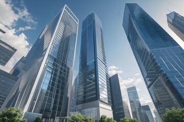 Contemporary Skyscraper Office Buildings in Urban Skyline Architecture
