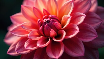 Close-up dahlia petals, layered, rich color gradients , texture, flower