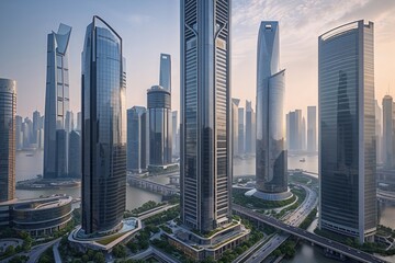 Obraz premium Elegant Corporate Highrises in Shanghai China An In-Depth Overview