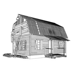 Antique Old Wood House Vector. An Illustration Of a Vintage Retro Old Residential House Isolated On A White Background.