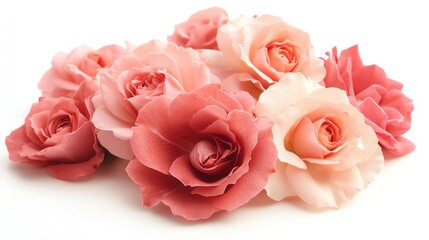 Romantic arrangement of pink roses in soft gradient shades, isolated on white background, perfect for floral design, romantic themes, wedding decor, and nature-inspired projects.

