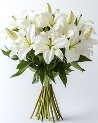 Elegant white lily bouquet in minimalist arrangement, perfect for wedding decor, floral backgrounds, and botanical art themes.