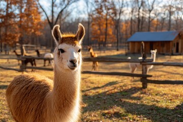 Obraz premium Charming And Playful Llama In A Sunny Farm Setting With Trees