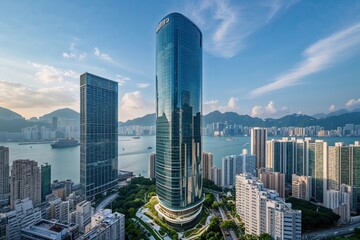 Modern Skyscraper Office Building in Vibrant Hong Kong Metro Area