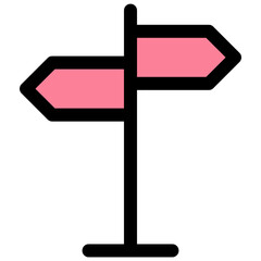 Direction Sign Icon, Sign Post, Lineal Color Style Isolated Vector Icon.