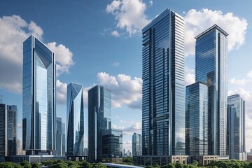 Fototapeta premium Sleek Corporate Towers Redefining Urban Cityscapes