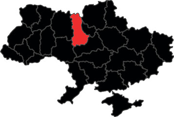 Ukraine Map with Capital Highlighted in Red 