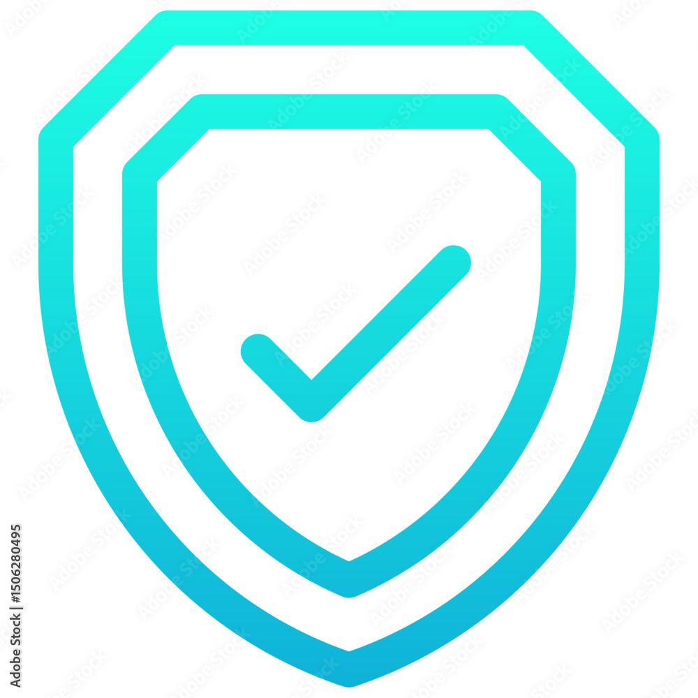 Poster shield with checkmark vector lineal gradient isolated icon, user interface icon.