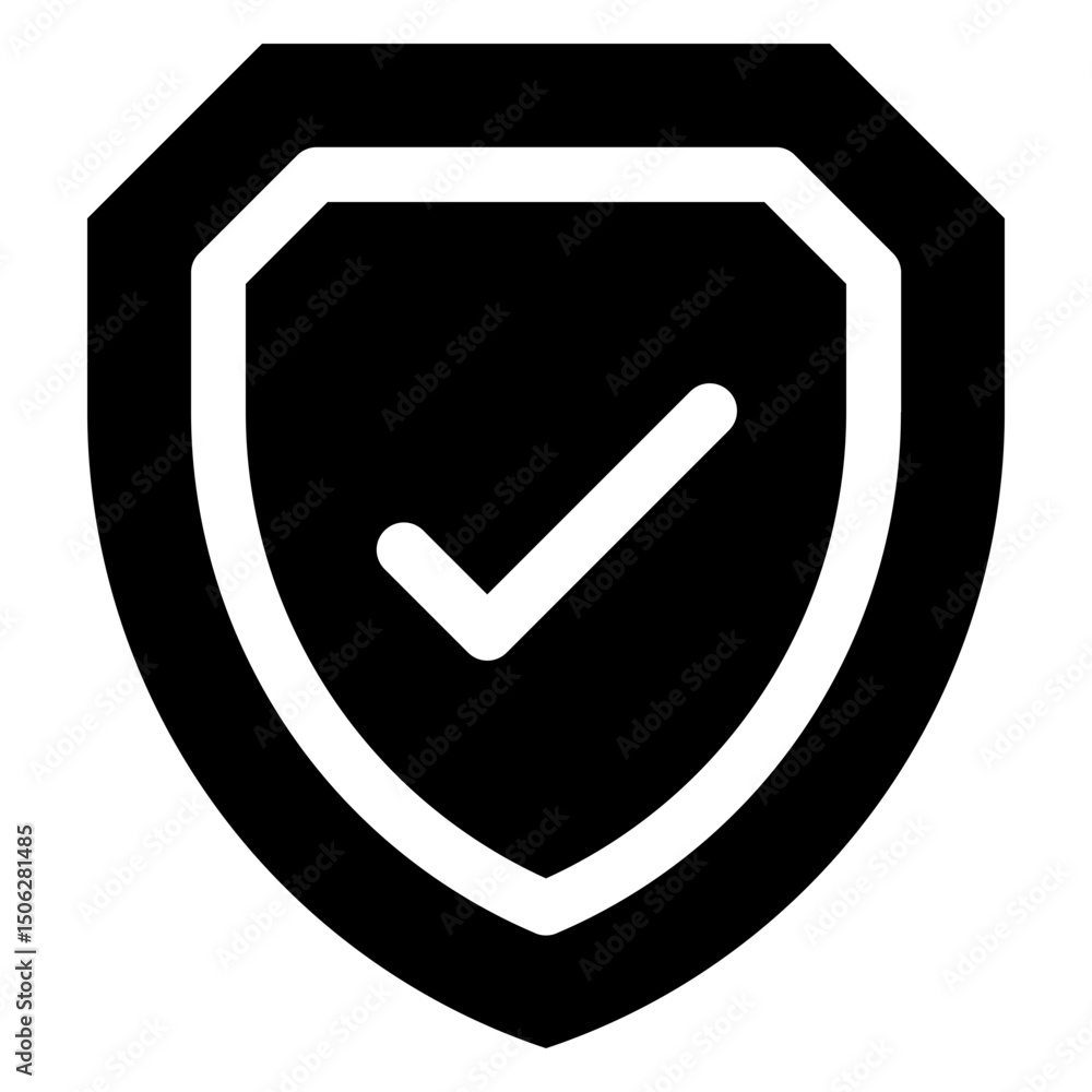 Poster shield with checkmark vector silhouette isolated icon, user interface icon.