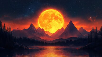 Moonlight with mountain shine under night sky
