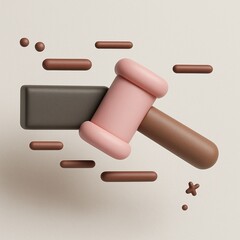 3D rendering pink gavel brown handle. Perfect for legal, law, auction concept designs online or in print materials.