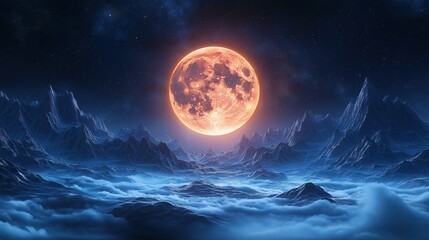 Moonlight with mountain shine under night sky