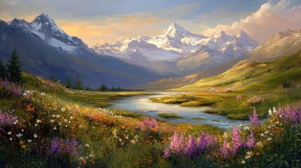 Serene Mountain Valley: A Breathtaking Landscape Painting