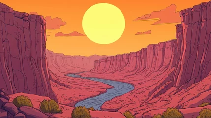 Fototapete Sunset Canyon River Landscape: A Vibrant Desert Scene © Masjid