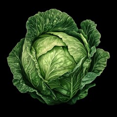 Fototapeta premium Cabbage in realistic color paintings, no splash, the illustration should be isolated on black background