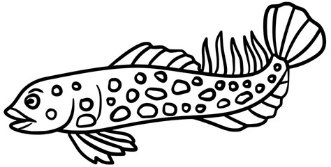 Blue-spotted Jawfish Vector Outline Line Art Drawing