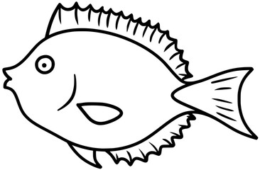 Blue Tang Vector Fish Outline Line Art Drawing