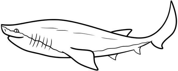 Bluntnose Sixgill Shark Vector Outline Line Art Drawing