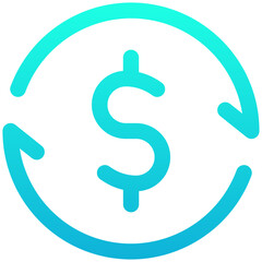 Dollar Refund Vector Icon, Money Transfer, Lineal gradient Style Isolated Vector Icon.	