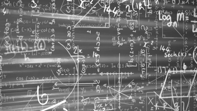 Overlay starting with floating equations, sliding streaks carrying formulas right for math display