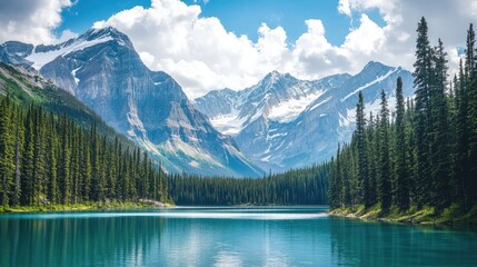 Serene Mountain Lake in Banff National Park, Canada: A Breathtaking View of Nature's Majesty