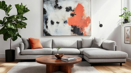 Modern Living Room Interior Design with Sectional Sofa and Abstract Art