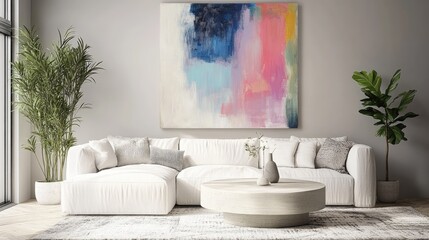 Abstract Colorful Canvas Art in Modern Living Room