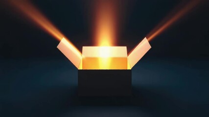 Open Cardboard Box Glowing with Light Rays Awaiting Discovery Surprise