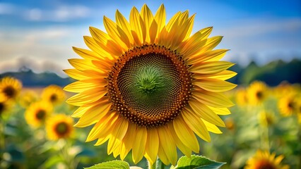 Naklejka premium An image of a single sunflower head is displayed. 