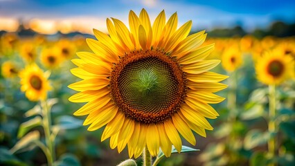 Fototapeta premium An image of a single sunflower head is displayed. 