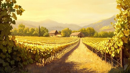 Golden Hour Vineyard: A Serene Autumn Harvest