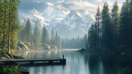 Serene Mountain Lake: A Peaceful Dawn in the Alps
