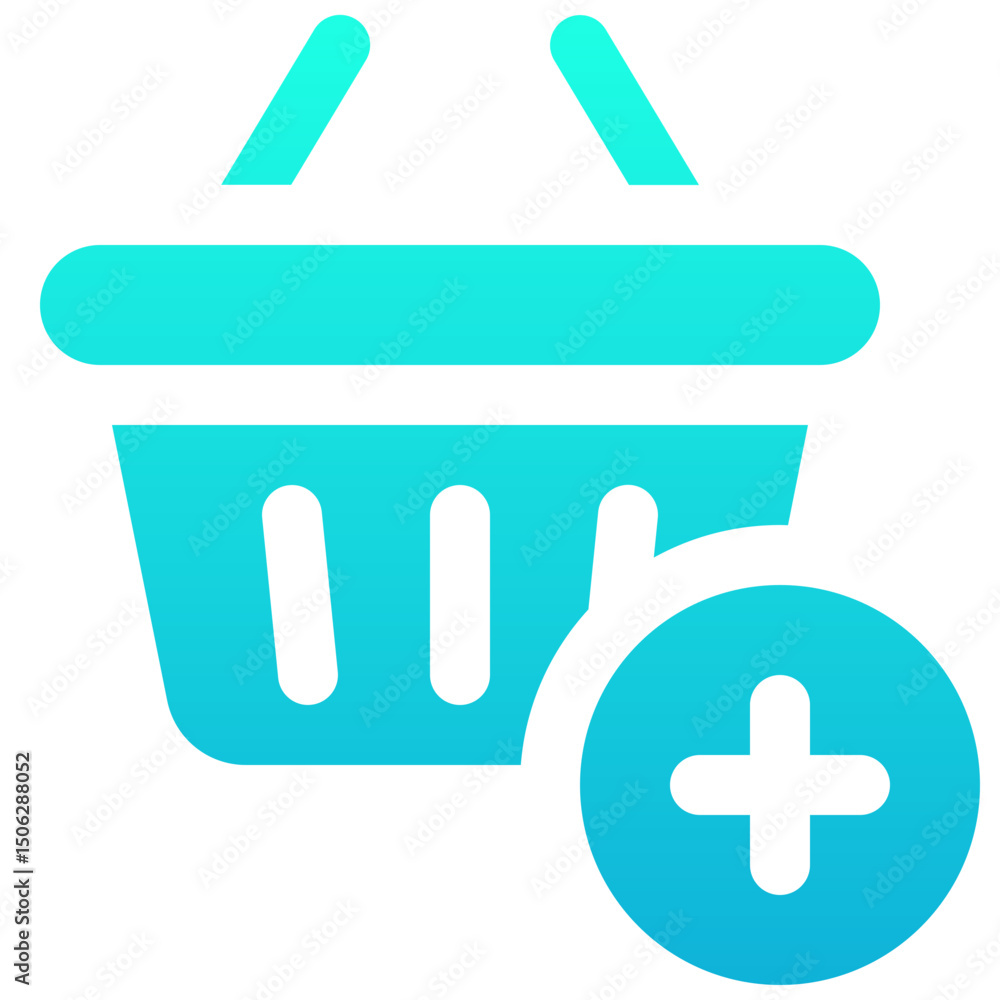Poster shopping basket vector icon, add to basket. sopping basket with add sign. silhouette gradient style 