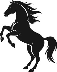 Powerful black silhouette of a rearing horse