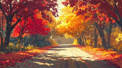 Autumnal Road: A Serene Fall Landscape
